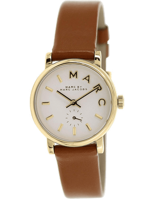 Marc Jacobs Baker White Dial Brown Leather Strap Watch for Women - MBM1317