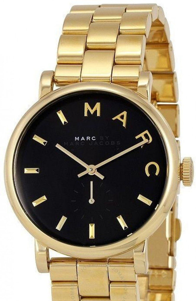 Marc Jacobs Baker Black Dial Gold Steel Strap Watch for Women - MBM3355