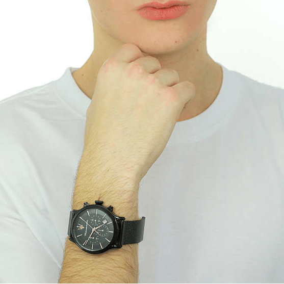 Maserati Epoca Chronograph Black Dial Black Mesh Strap Watch For Men - R8873618013