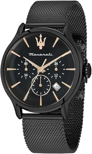 Maserati Epoca Chronograph Black Dial Black Mesh Strap Watch For Men - R8873618013
