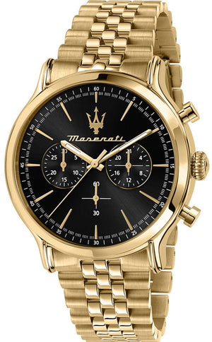 Maserati Epoca Chronograph Black Dial Gold Steel Strap Watch For Men - R8873618023