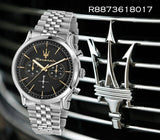 Maserati Epoca Chronograph Black Dial Silver Steel Strap Watch For Men - R8873618017