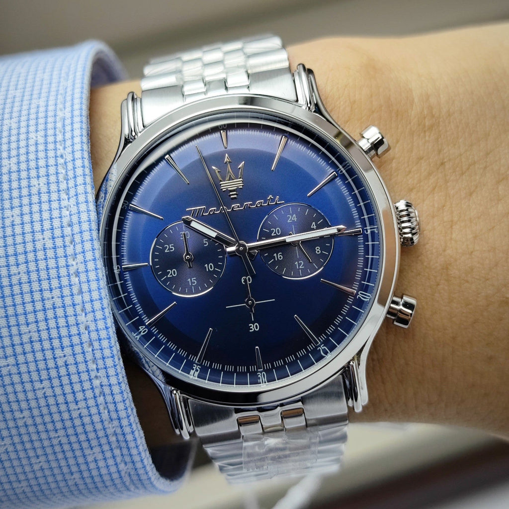 Maserati Epoca Chronograph Blue Dial Silver Steel Strap Watch For Men - R8873618024
