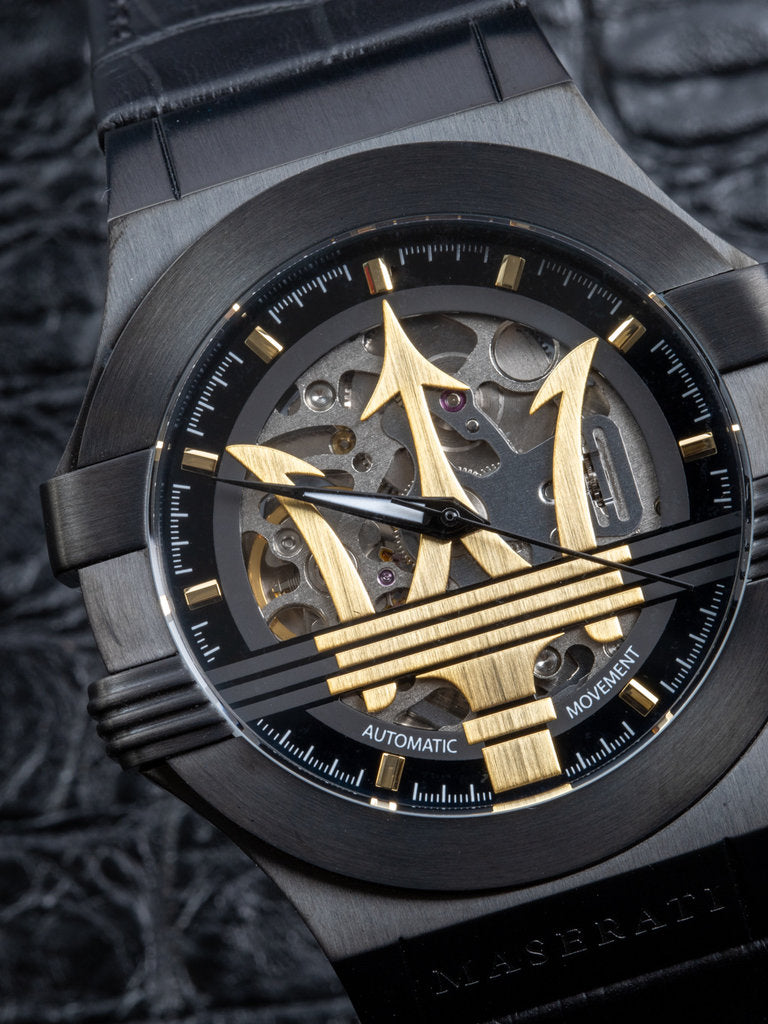 Maserati Potenza Automatic Black Dial Black Leather Strap Watch For Men - R8821108036