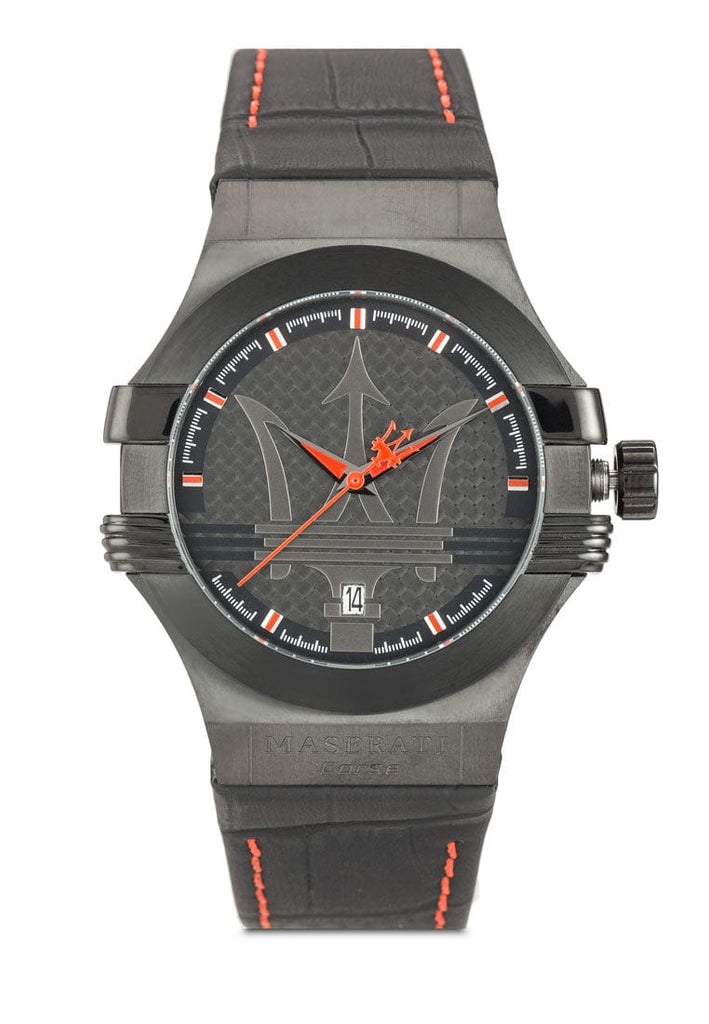 Maserati Potenza 3H STR Black Dial 42mm Leather Strap Watch For Men - R8851108010