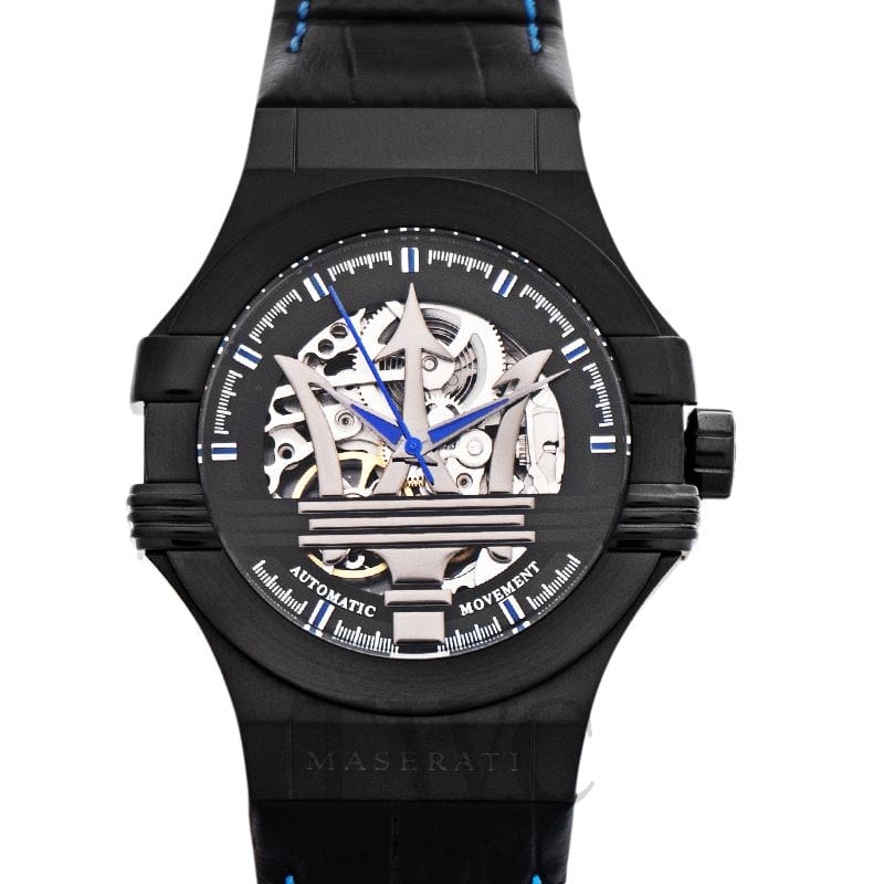 Maserati Potenza Automatic Black Dial Black Leather Strap Watch For Men - R8821108009