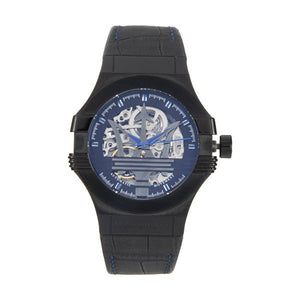 Maserati Potenza Automatic Black Dial Black Leather Strap Watch For Men - R8821108009
