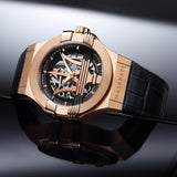 Maserati Potenza Automatic Rose Gold Dial Black Leather Strap Watch For Men - R8821108002