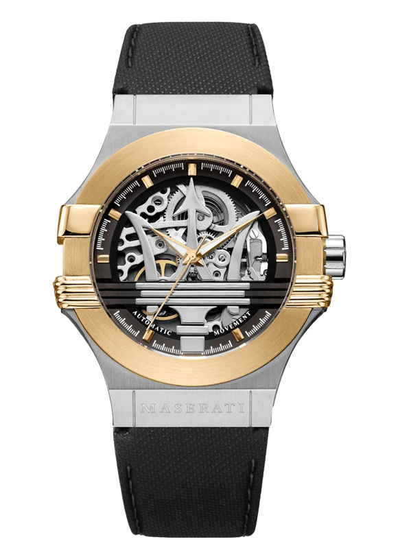 Maserati Potenza Automatic Skeleton Dial Black Leather Strap Watch For Men - R8821108011