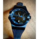Maserati Potenza Black Dial 42mm Blue Leather Strap Watch For Men - R8851108007