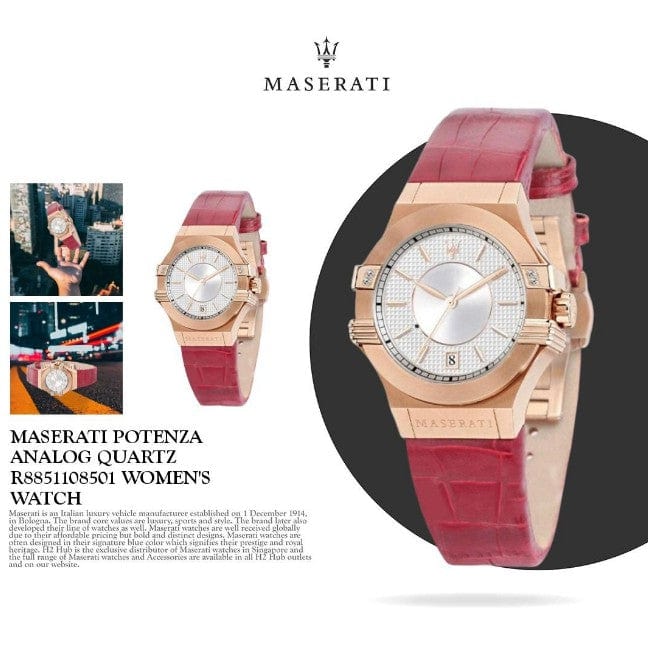 Maserati Potenza Silver Dial Red Leather Strap Watch For Women - R8851108501