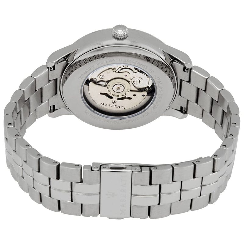 Maserati Ricordo Automatic Skeleton Silver Dial Silver Steel Strap Watch For Men - R8823133005