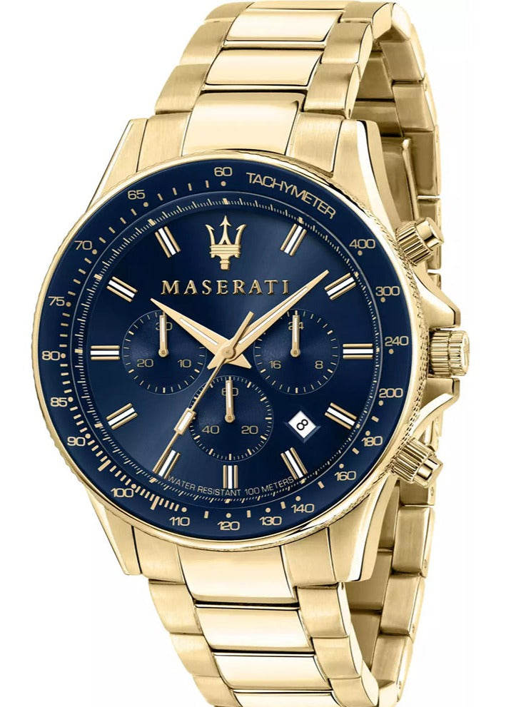 Maserati SFIDA Analog Blue Dial Gold Stainless Steel Watch For Men - R8873640008