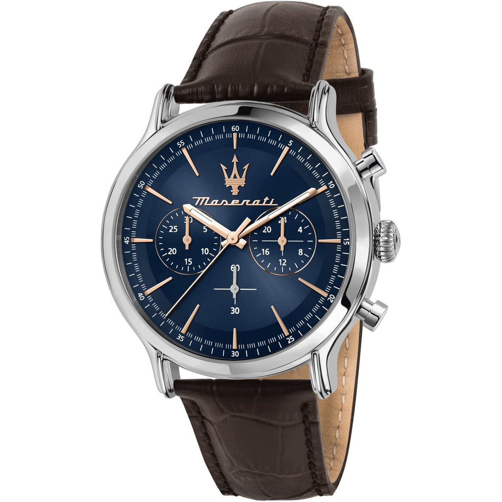 Maserati Epoca Chronograph Blue Dial Brown Leather Strap Watch For Men - R8871618014