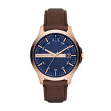 Armani Exchange Hampton Chronograph Blue Dial Brown Leather Strap Watch For Men - AX2172