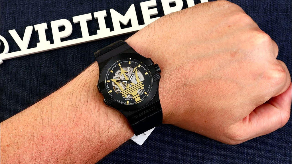 Maserati Potenza Automatic Black Dial Black Leather Strap Watch For Men - R8821108036