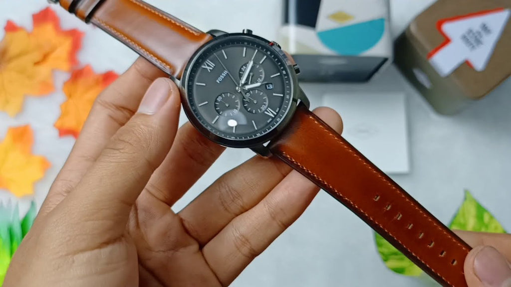 Fossil watch with brown leather strap