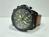 Fossil watch with black case and brown leather band