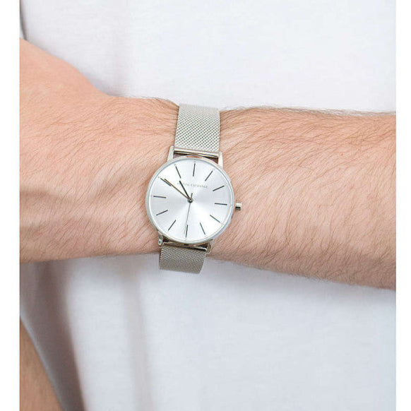 Men's Emporio Armani steel watch showing the time.