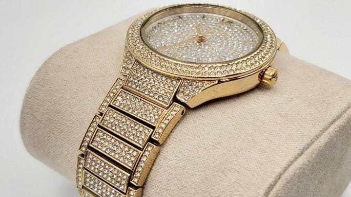 Michael Kors Kerry Crystals Gold Dial Gold Steel Strap Watch For Women - MK3360