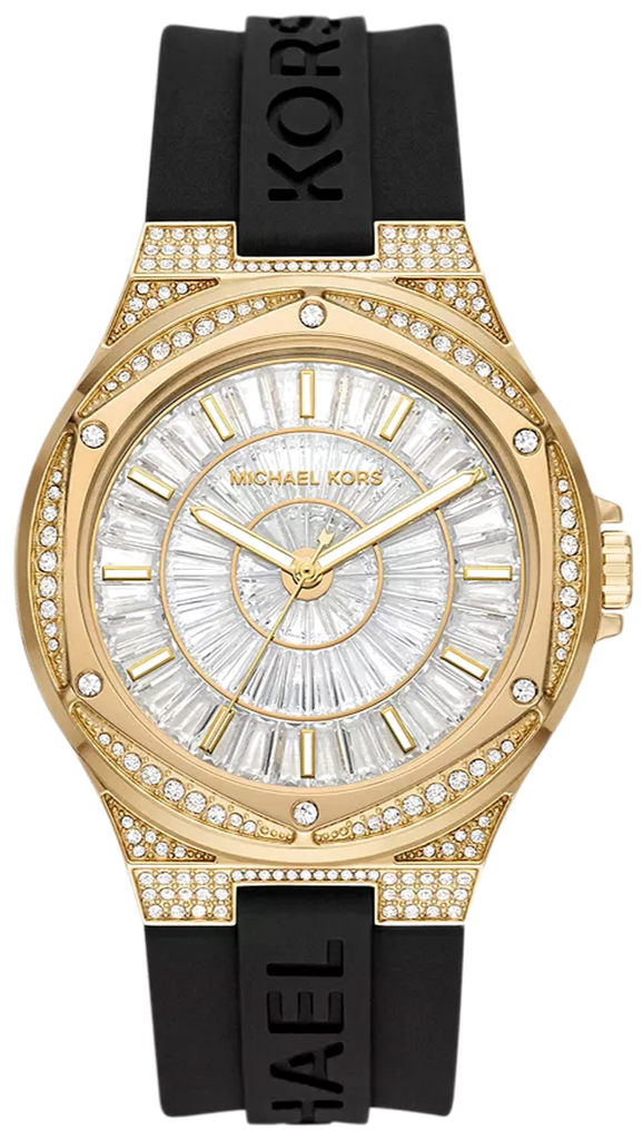 Michael Kors Lennox Three Hand Crystals Silver Dial Black Silicone Strap Watch For Women - MK7247