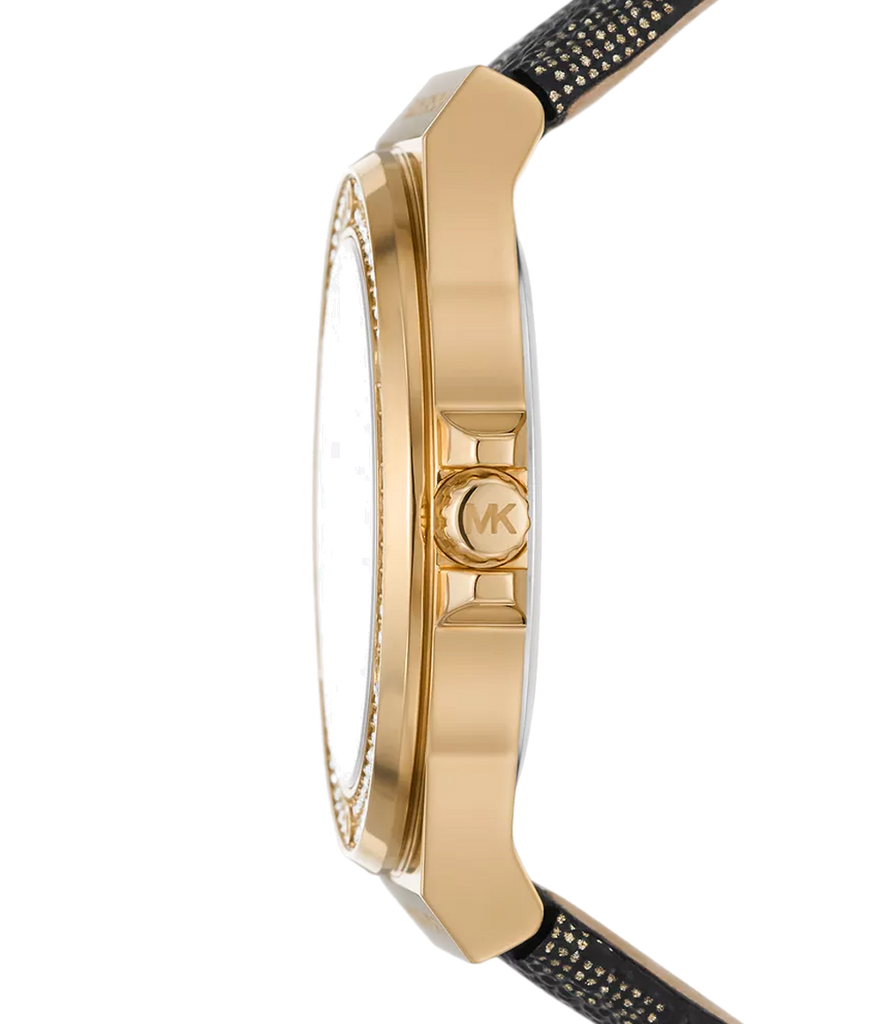 Michael Kors Lennox Three Hand Black Dial Black Leather Strap Watch For Women - MK7307
