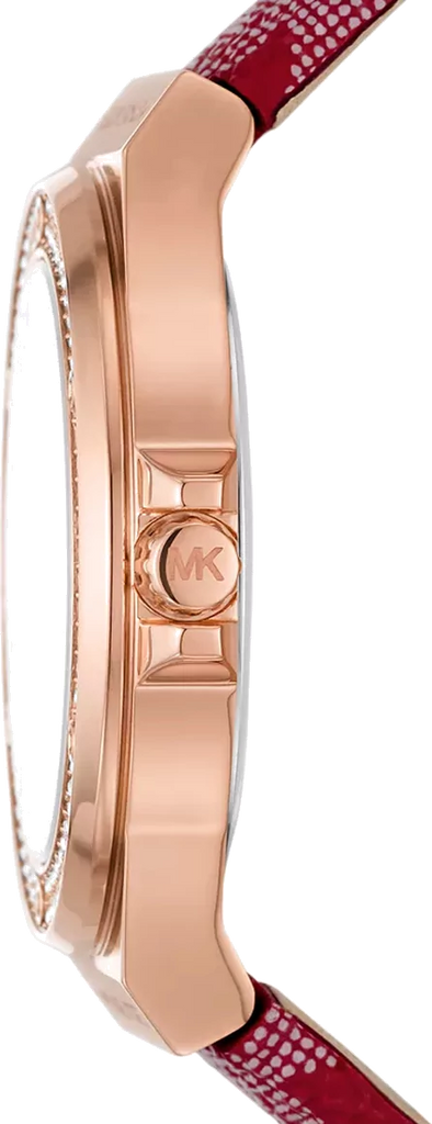 Michael Kors Lennox Three Hand Silver Dial Red Leather Strap Watch For Women - MK7308