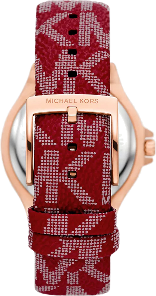 Michael Kors Lennox Three Hand Silver Dial Red Leather Strap Watch For Women - MK7308