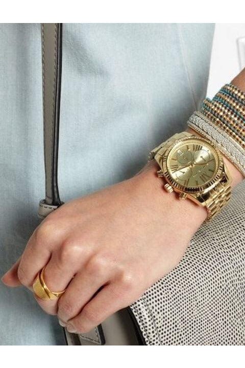 Michael Kors Lexington Chronograph Gold Dial Gold Steel Strap Watch for Women - MK5556