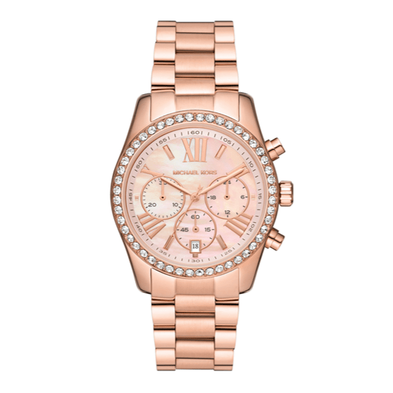 Michael Kors Lexington Chronograph Rose Gold Dial Rose Gold Steel Strap Watch for Women - MK7242