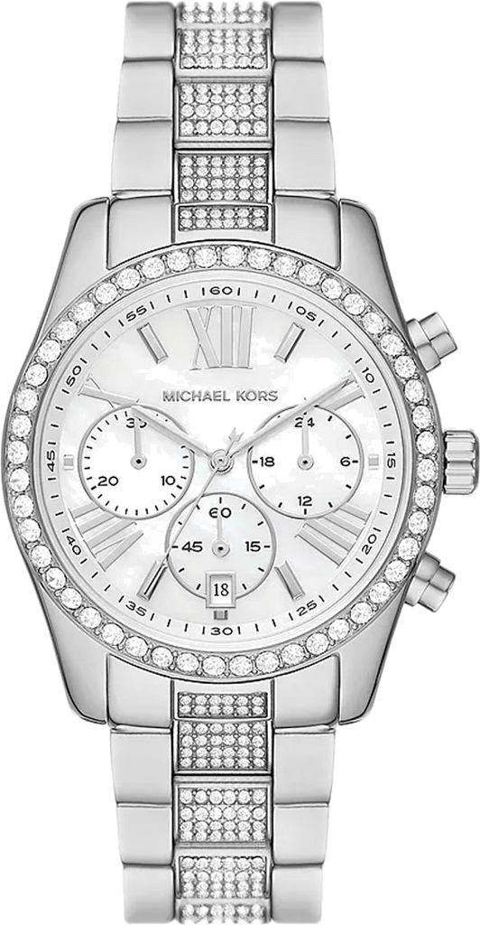 Michael Kors Lexington Chronograph White Dial Silver Steel Strap Watch For Women - MK7243