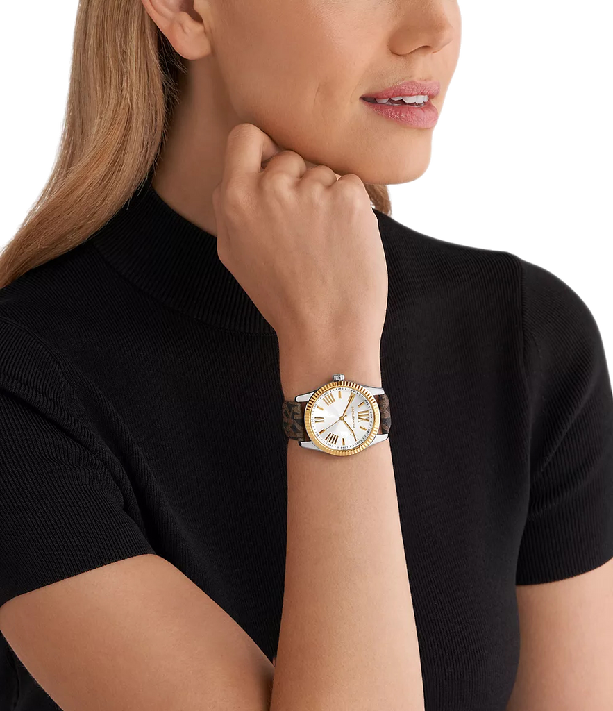 Michael Kors Lexington Silver Dial Brown Leather Strap Watch For Women - MK4745