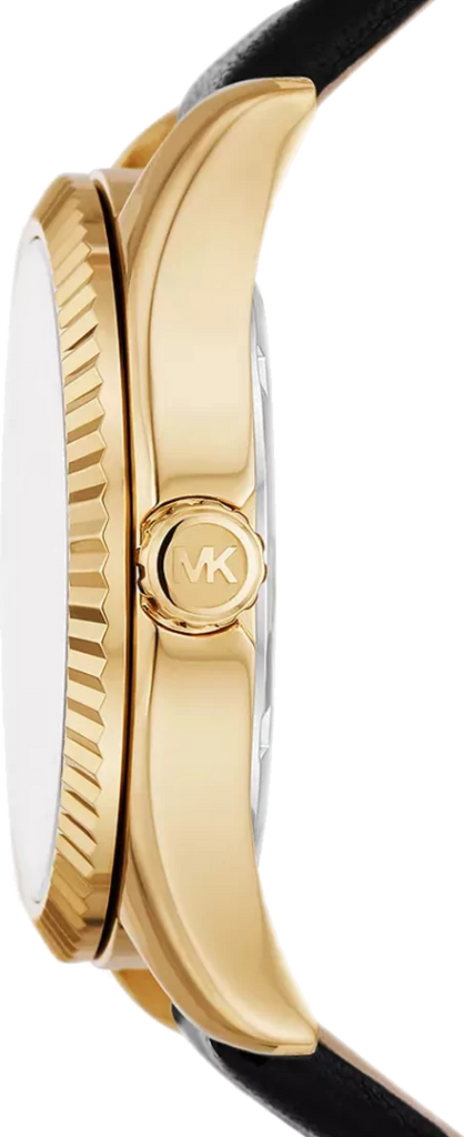 Michael Kors Lexington Black Dial Black Leather Strap Watch For Women - MK4748