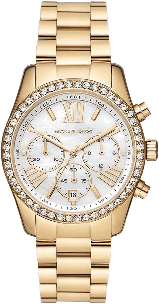 Michael Kors Lexington Mother of Pearl White Dial Gold Steel Strap Watch For Women - MK7241