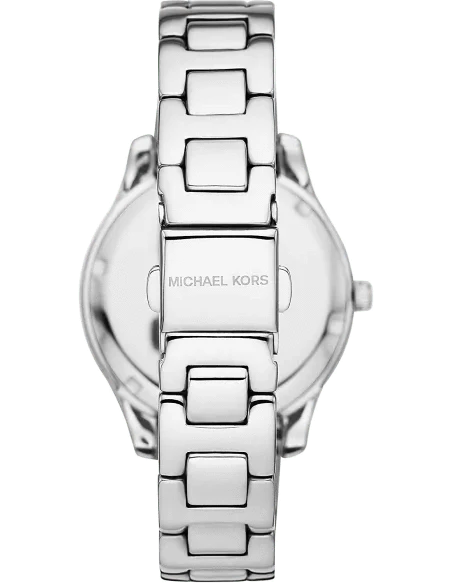 Michael Kors Liliane Three Hand Mother of Pearl White Dial Silver Steel Strap Watch For Women - MK4556