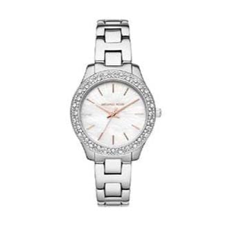Michael Kors Liliane Three Hand Mother of Pearl White Dial Silver Steel Strap Watch For Women - MK4556