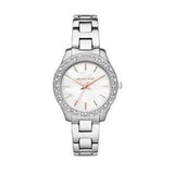 Michael Kors Liliane Three Hand Mother of Pearl White Dial Silver Steel Strap Watch For Women - MK4556