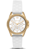 Michael Kors Mini Pilot Quartz Silver Dial White Silicone Strap Watch For Women - MK7372