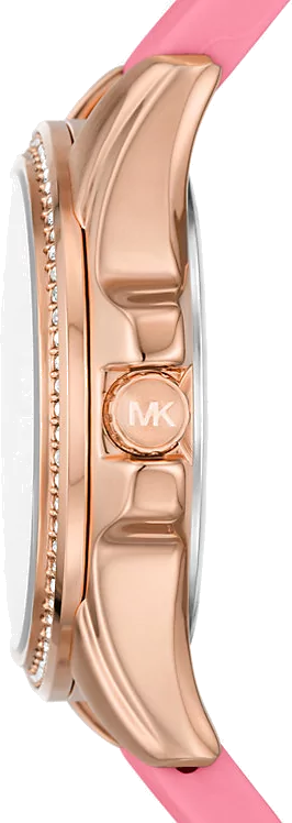 Michael Kors Mini Pilot Quartz Rose Gold Dial Pink Silicone Strap Watch For Women - MK7375