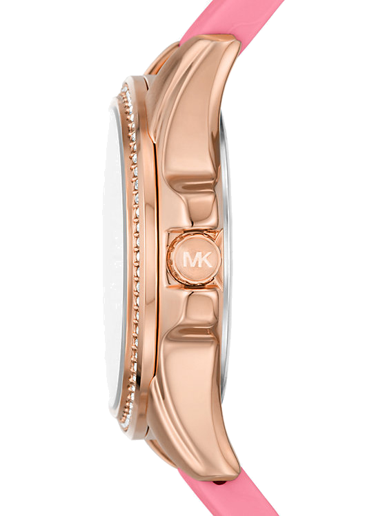 Michael Kors Mini Pilot Quartz Rose Gold Dial Pink Silicone Strap Watch For Women - MK7375