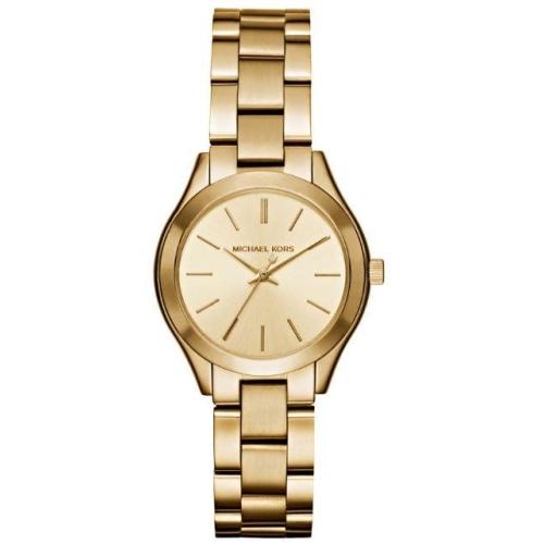 Michael Kors Mini Runway Slim Gold Dial Gold Steel Strap Watch for Women - MK3512