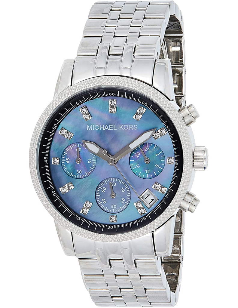 Michael Kors Jet Set Chronograph Blue Dial Silver Steel Strap Watch for Women - MK5021