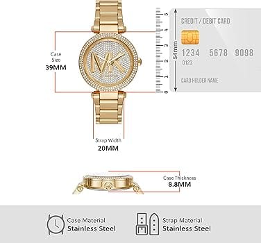 Michael Kors Parker Analog Crystals Gold Dial Gold Steel Strap Watch For Women - MK7283