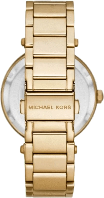 Michael Kors Parker Analog Crystals Gold Dial Gold Steel Strap Watch For Women - MK7283