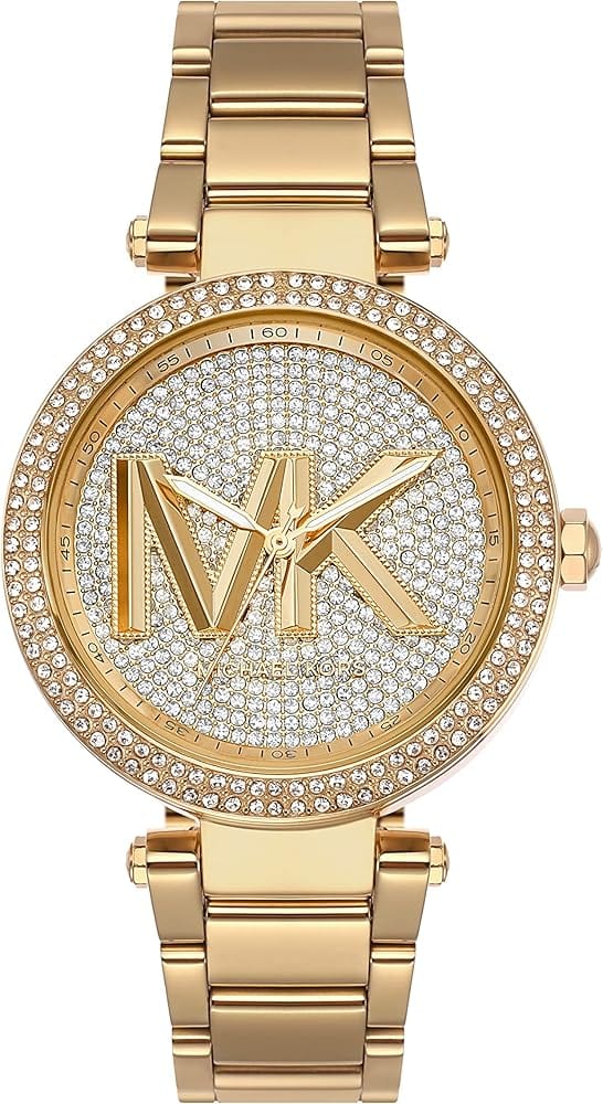 Michael Kors Parker Analog Crystals Gold Dial Gold Steel Strap Watch For Women - MK7283