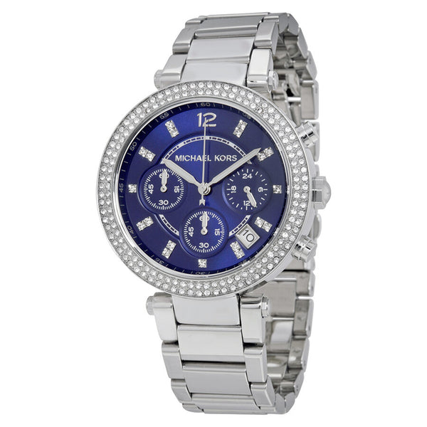 Michael Kors Parker Chronograph Blue Dial Silver Steel Strap Watch for Women - MK6117