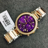 Michael Kors Parker Chronograph Purple Dial Two Tone Steel Strap Watch For Women - MK6108
