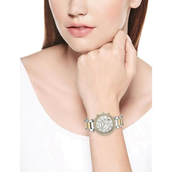 Michael Kors Parker White Dial Two Tone Steel Strap Watch for Women - MK5626