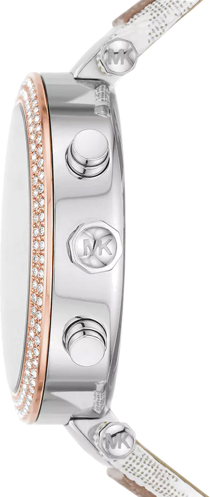 Michael Kors Parker Chronograph White Dial Two Tone Leather Strap Watch For Women - MK6950