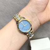 Michael Kors Petite Runway Mercer Blue Dial Gold Steel Strap Watch For Women - MK6673